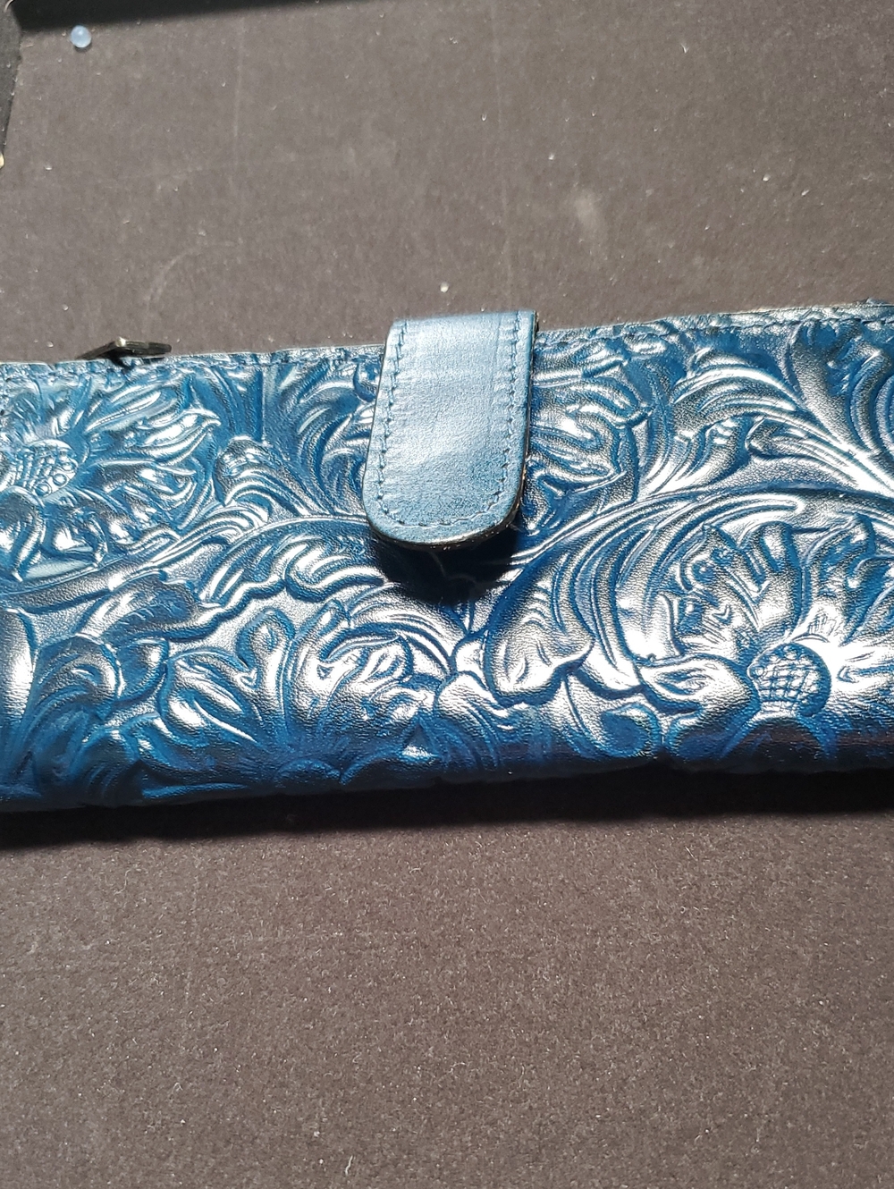 Patricia Nash Blue Floral Embossed Leather Wallet